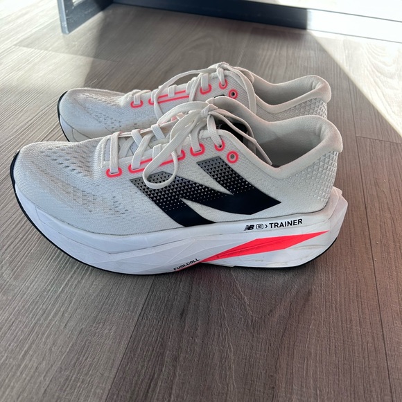 New Balance Shoes - New Balance White Sneakers with Black Logo and Pink Accents